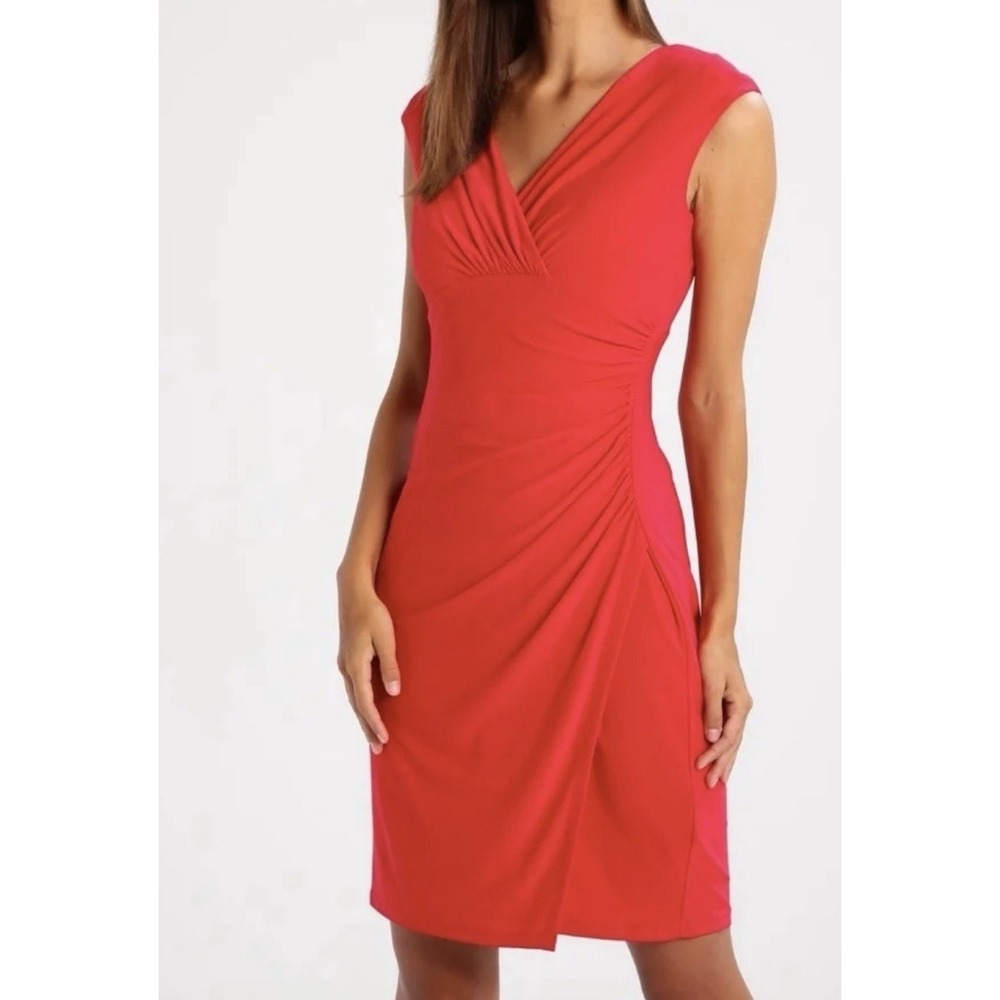 Lauren Ralph Lauren Red Knee-Length Ruched Sheath Dress Size 8